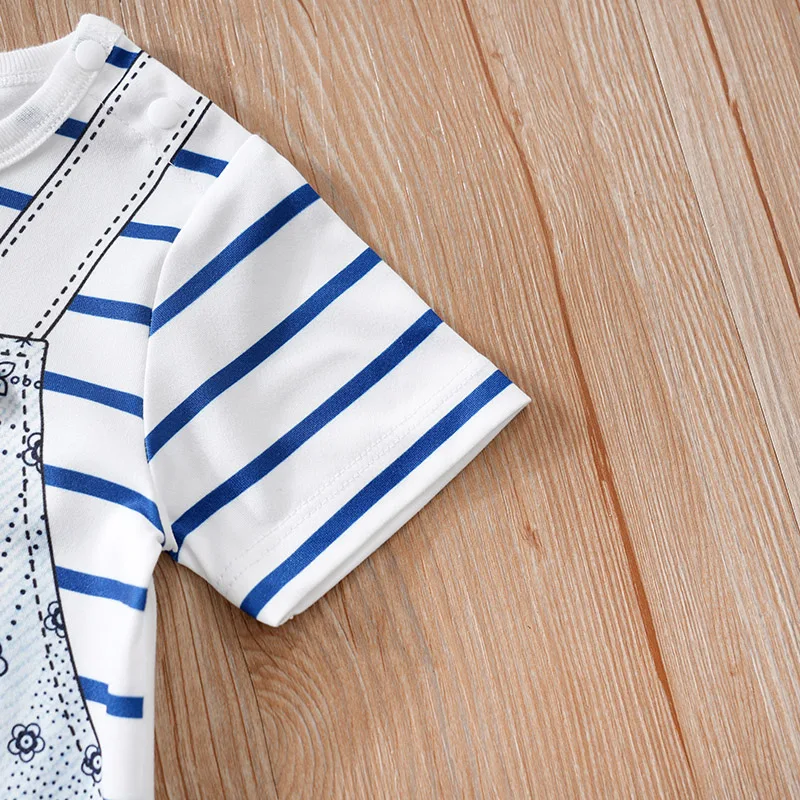 Cute Baby Jumpsuit Cartoon Teddy Bear Fake Two-Piece Outdoor Outfit Summer Short Sleeved Baby Boy Outfit