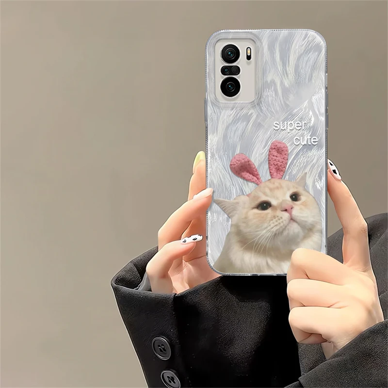 Painting Funny Cats Pattern Case For Xiaomi Redmi K40 IMD Shockproof Anti Drop Feather Yarn Soft Phone Cover Funda