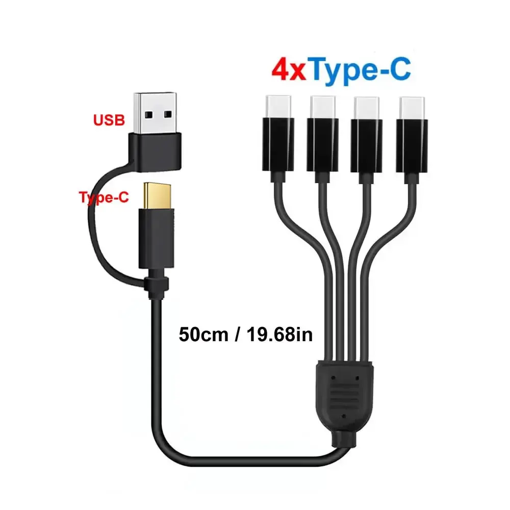 50 cm USB-C auf Typ-C Mehrfachladekabel 20 cm USB auf 4 in 1 Micro-USB-Splitter-Adapterkabel 5 V 4-Port-Typ-C-Splitterkabel
