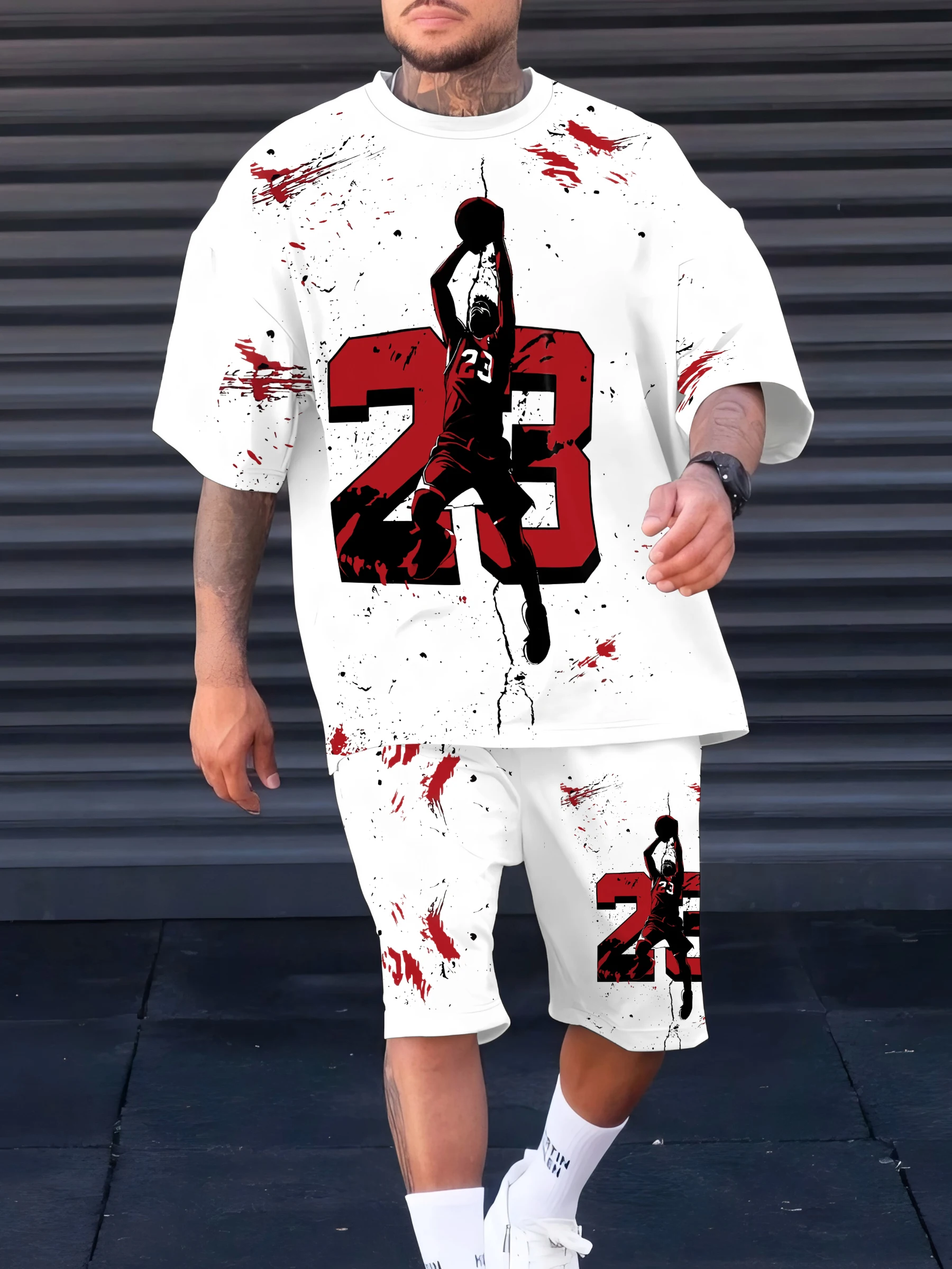 

Summer 2025 Bestseller 3D Digital 23 pattern printed street casual Fashion Soft comfortable and breathable men's set