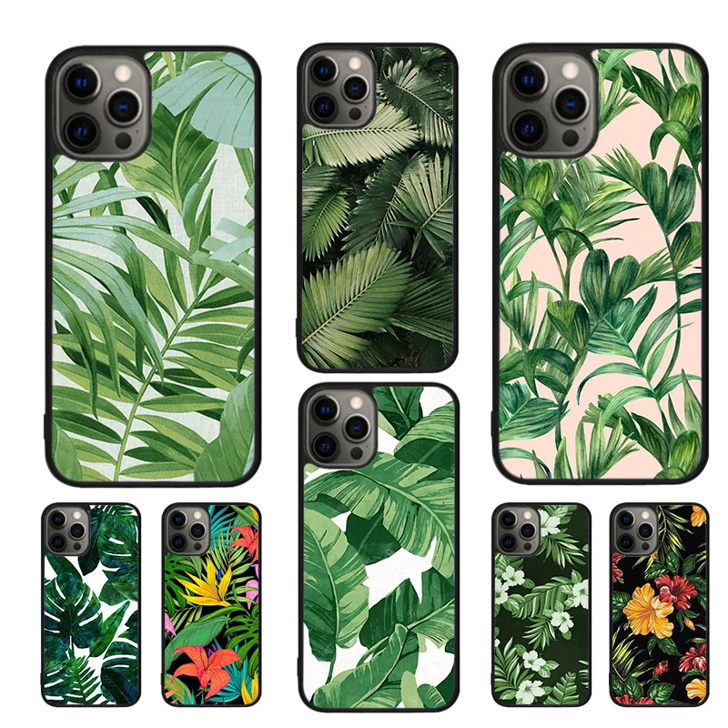 Funda de teléfono con hojas tropicales verdes para iPhone, carcasa de palma para iPhone 15, 16, 14 Plus, 11, 12 mini, 13 Pro Max, Apple X, XR, XS max