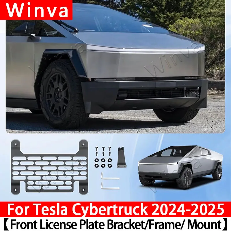 

Для Tesla Cybertruck 2024 2025 держатель номерного знака из алюминиевого сплава, черный передний номерной знак, крепление на рамку, внешние аксессуары