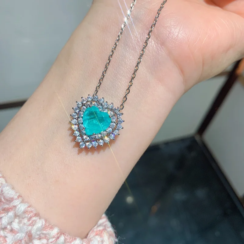 Jewelry European and American Colored Gems Palaiba Neon Green Stud Earrings Main Stone 8*8 Pendant 10*10