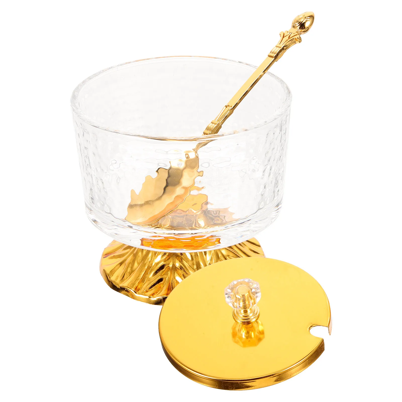 

Glass Container with Lid and Spoon Iron Art Stylish Sugar Canister for Kitchen Pantry Storage and Countertop Use