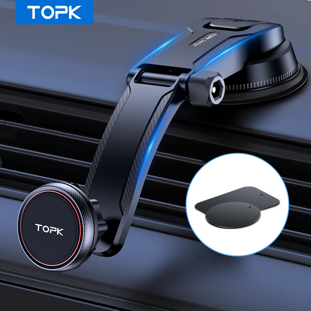 

Автомобильный держатель для телефона TOPK, магнитный держатель для телефона для приборной панели автомобиля, регулируемый длинный кронштейн и самый сильный магнит для всех мобильных телефонов