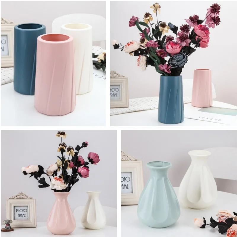 Simple Plastic Vase Hydroponic Flowers Artificial Flower Vase Desktop Living Room Dining Tables Decoration Ornaments DIY Gifts