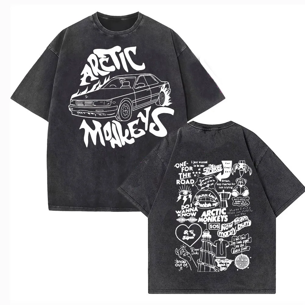 Arctic Monkeys Washed Shirt Cotton High Quality male University Classic aesthetic t shirt streetwear Breathable Graphic Retro image 2