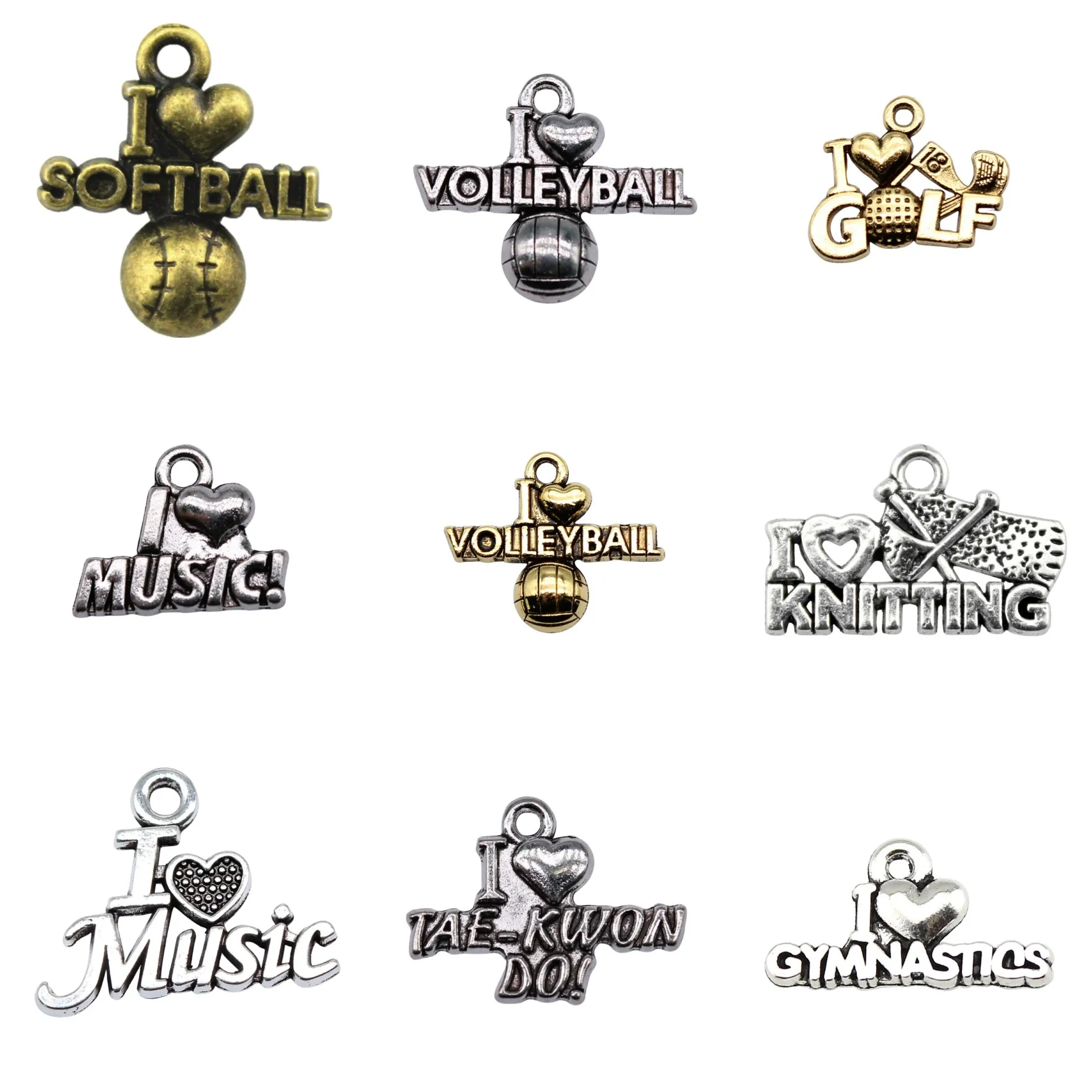 I Love Football Series Engraved Tag Charms Pendant Sports Charms Pendant For Earring Bracelet Necklace Making Craft Findings