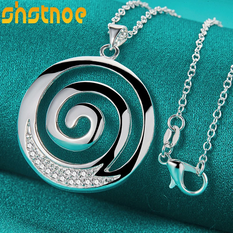 925 Sterling Silver 16-30 Inch Chain AAA Zircon Round Spiral Pendant Necklace For Women Engagement Wedding Fashion Charm Jewelry