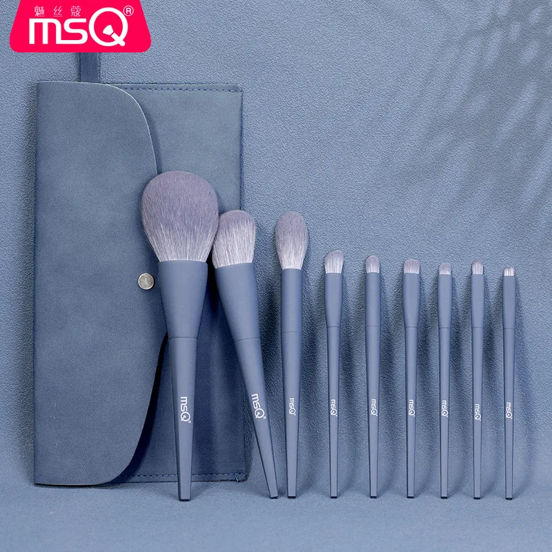 MSQ/Mesco-Juego de brochas de maquillaje azul, 9 veces, juego completo de brochas, colorete, polvo suelto, sombra de ojos, herramientas de belleza, delineador de ojos