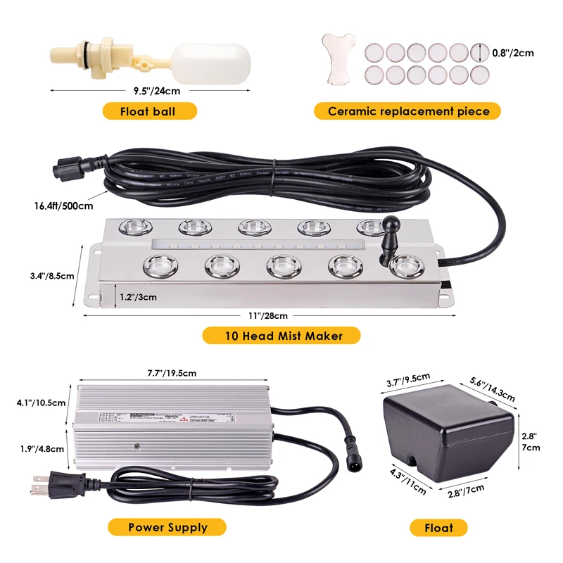 10 head Ultrasonic Mist Maker Fogger With LED lights Stainless Steel Air Humidifier Greenhouse Atomizer Greenhouse Hydroponics