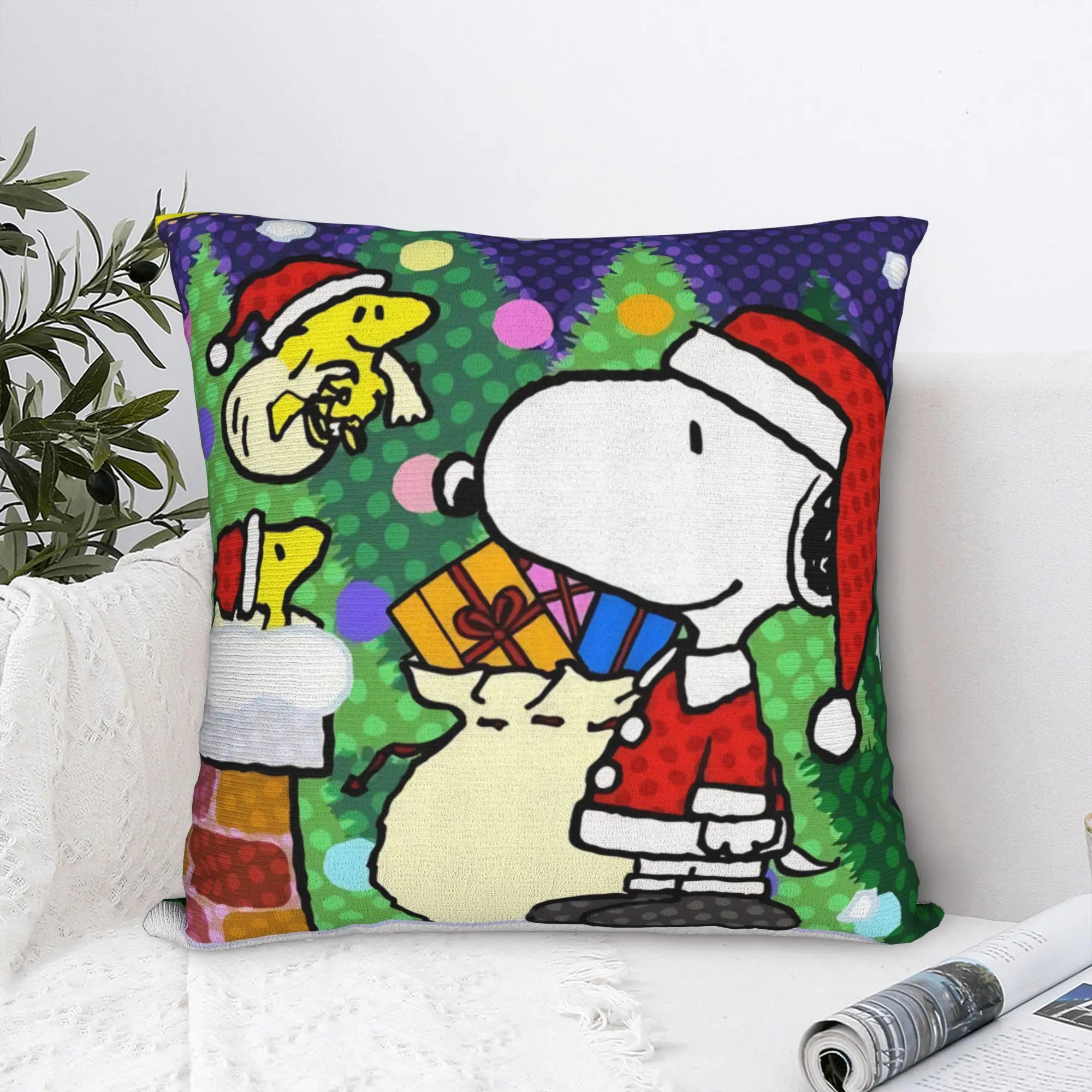 S-Snoopys Xmas  Merry Christmas Square Pillow Cases  Cushion Covers Awesome Polyester Throw Pillow Case Cover for Sofa 18