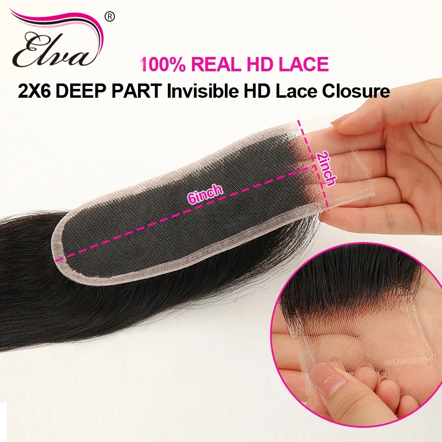 2x6 Deep Parting HD Lace Closure Frontal Only Melt Skin Straight&Body Wave Hair Kim K Closure Pre Plucked Virgin Hair For Woman