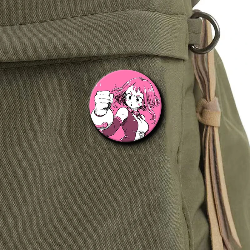 58 مللي متر شخصية كرتونية Ochaco Uraraka لينة زر دبوس بطل أنيمي بروش شارة الإبداعية لحقيبة الظهر الملابس الديكور هدية
