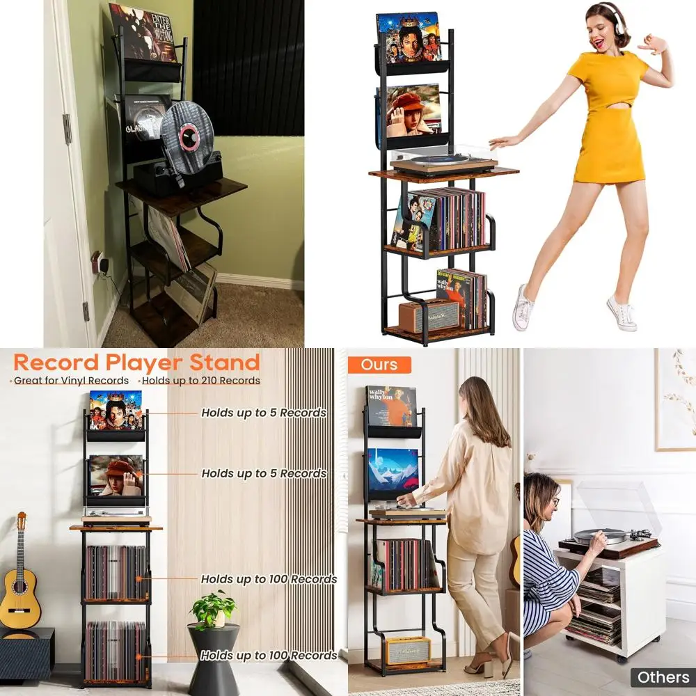 حامل تخزين من الفينيل لمشغلات التسجيلات، طاولة رف طويلة مع حامل قرص دوار، يحمل ما يصل إلى 210 ألبومات، منظم خزانة زاوية #1