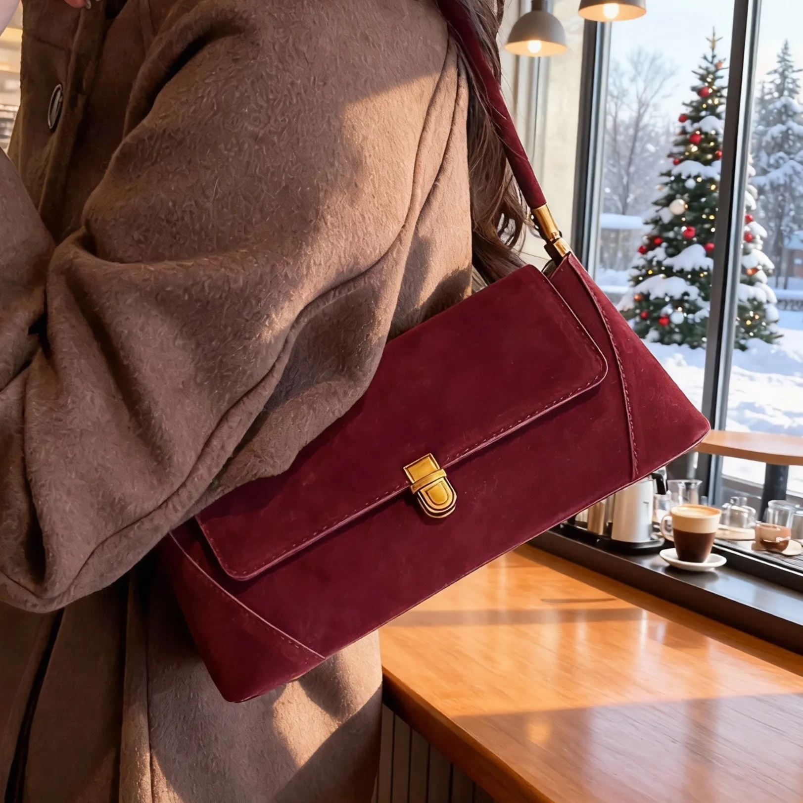 

Элегантная женская сумка-багет в стиле ретро, модная повседневная сумка в корейском стиле, замшевая сумка через плечо, высококачественная сумка-багет, кошелек