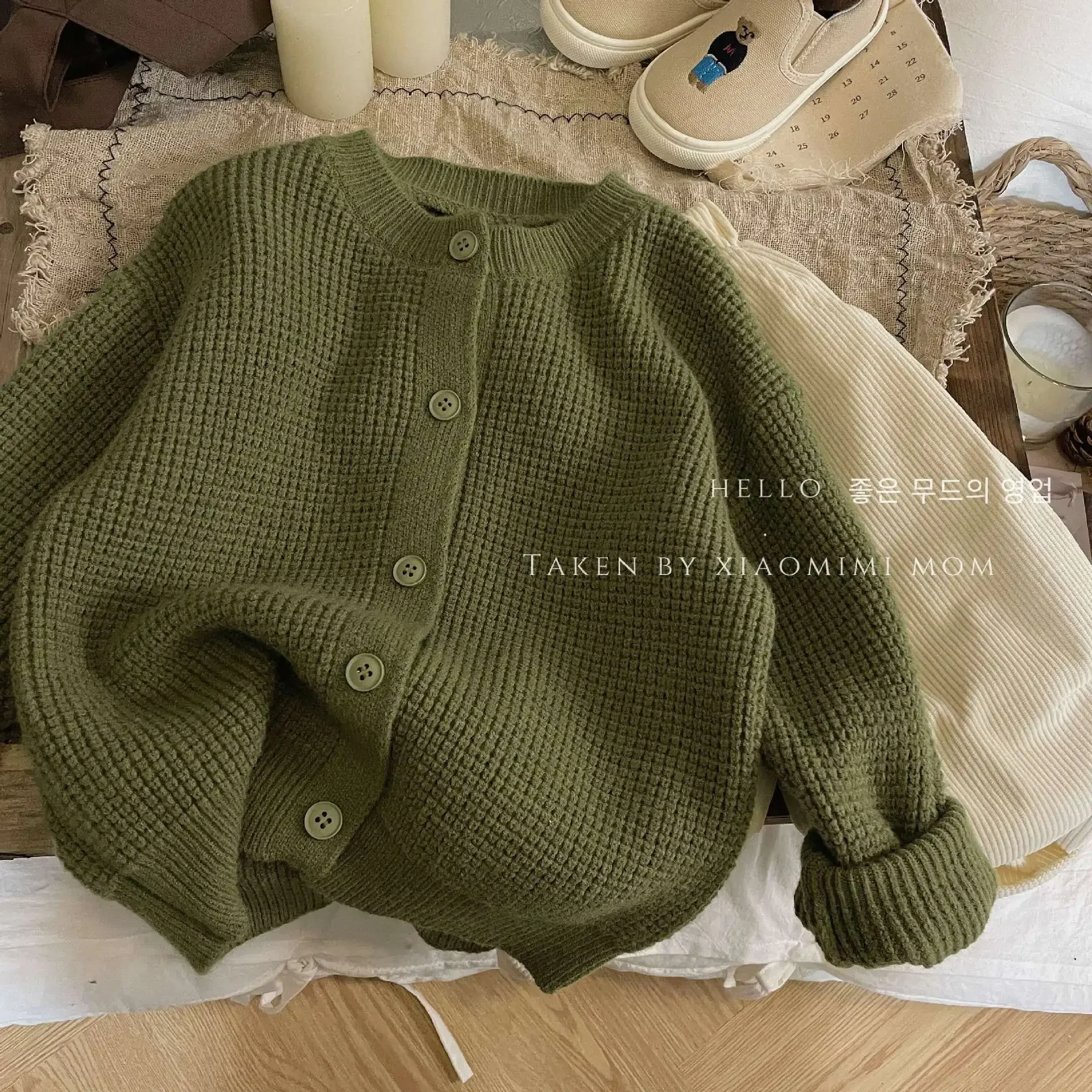 Fashion Spring Autumn Knitted Sweaters Green Yellow Single Breasted Coats Toddler Cardigans for Baby Boys Girls