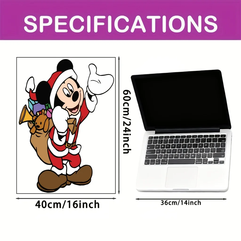 1 ملصق نافذة عيد الميلاد من ديزني، سانتا كلوز ميكي مع تصميم حقيبة هدايا - مناسب للزجاج والجدران والثلاجة والمرايا وديكور الغرفة