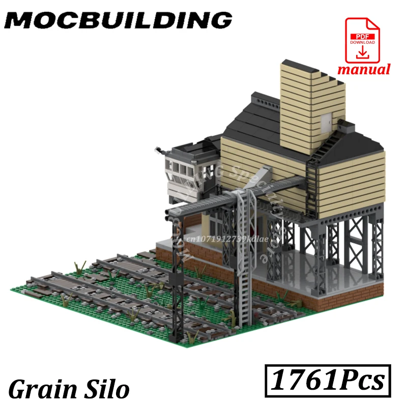 Grão silo modelo pista ferroviária estoque acessórios ferrovia moc blocos de construção funil vagão tijolos cidade rua construção brinquedos