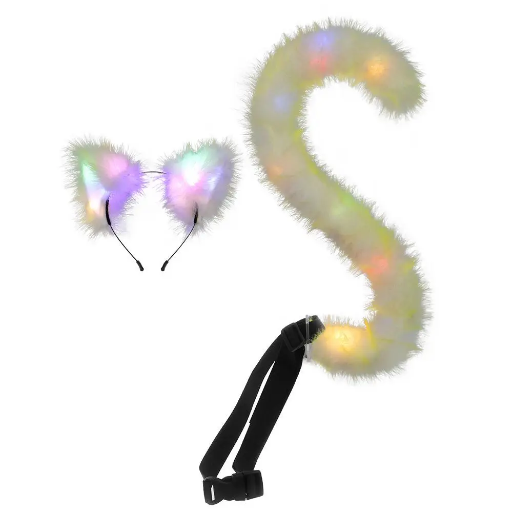 Hot Glow Cat Ears Tail Maid Cos Dress Up, Handmade Beast Tail Girls Accessories Set