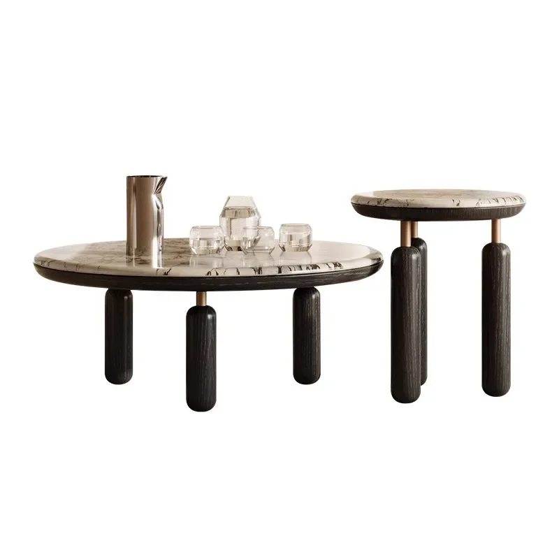 

French light luxury round coffee table living room household small apartment size combination, simple