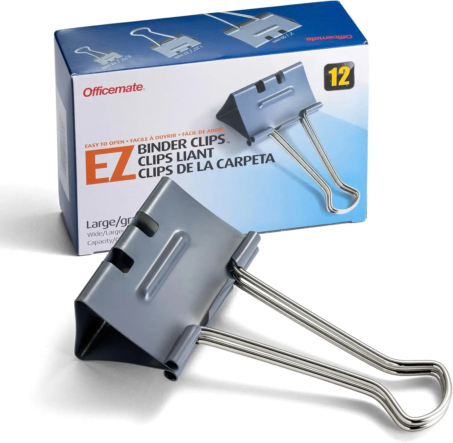 

Large EZ Binder Clips, 2 Inch, 12 Pack, Gray - Easy Open, Strong Hold
