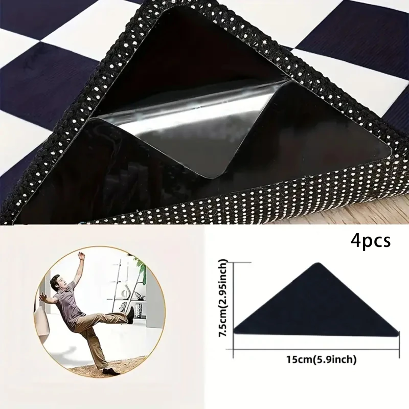 4Pcs/set Triangle Washable Reusable Rug Gripper Anti-skid Rubber Mat Non Slip Patch Tape for Tile Floors Carpets Corners Pad