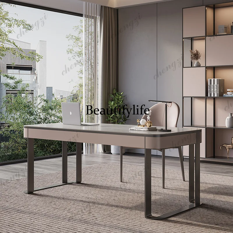 

T41 Designer Writing Office Desks Italian Minimalist Rock Plate Simple Home Office Desks Modern Light Luxury Furniture Bureau