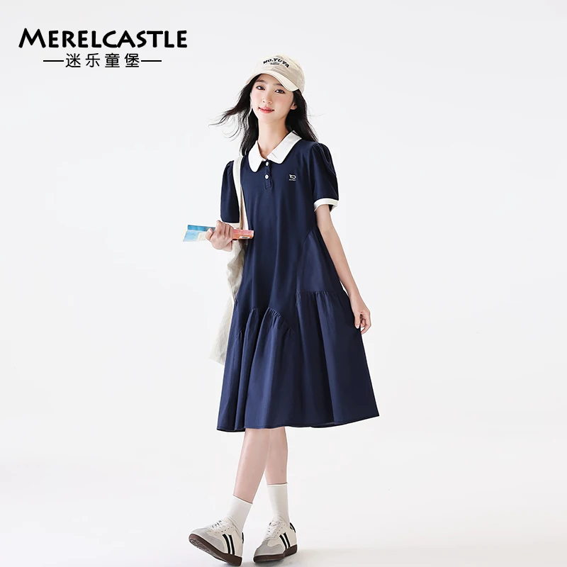 

Летнее платье с воротником для девочек, новое летнее стильное платье принцессы с воротником-подростком и короткими рукавами, детское платье-поло