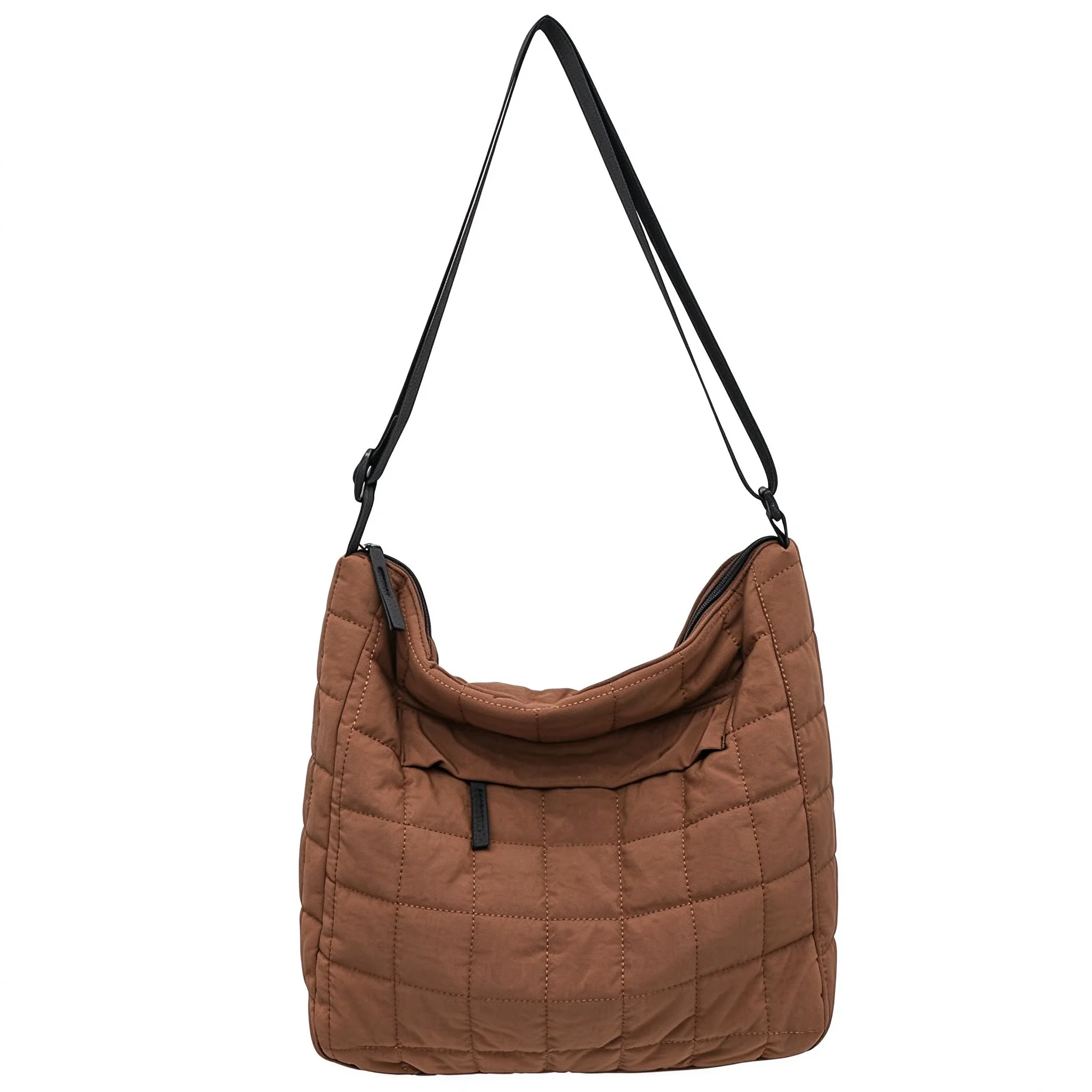 Black White Brown Khaki Green Quilted Puffer Crossbody Bag Large Capacity Soft Nylon Tote Handbag Shoulder Hobo Purse for Women