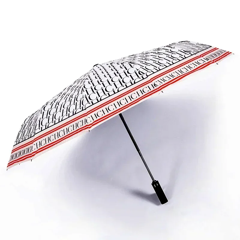 CH Monogram Full Print Portable Folding Umbrella Everyday Sun Protection UV Protection Dual Use For Sun And Rain