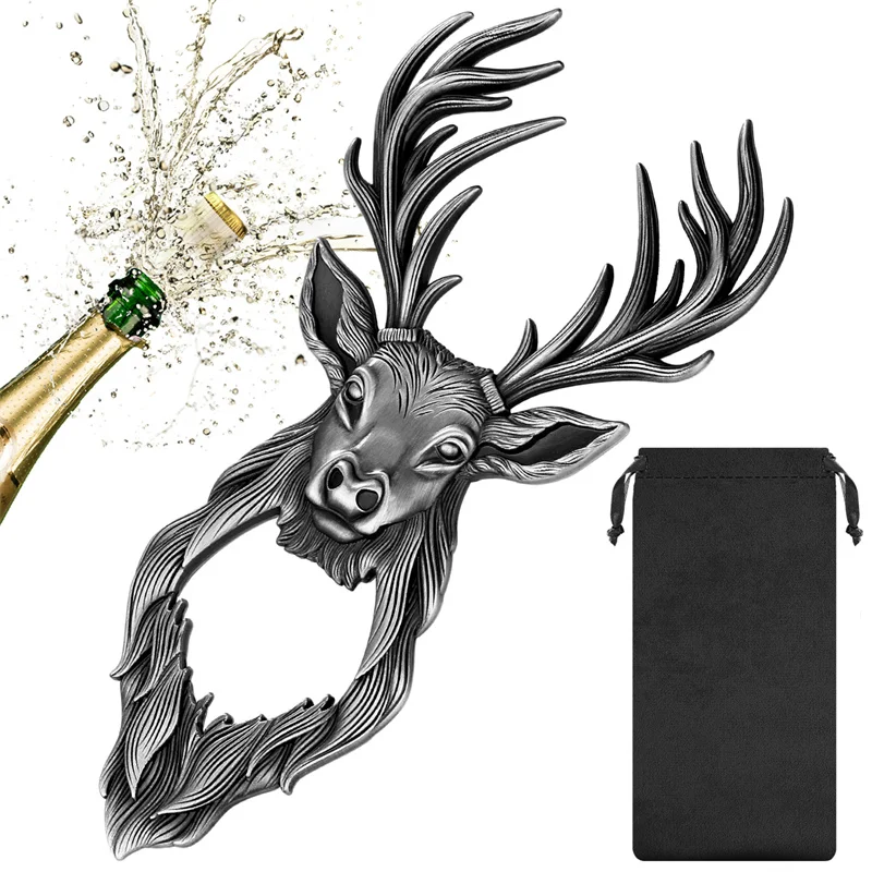 Vintage Deer Head Bottle Opener Unique Stag Antler Design Metal Beer Opener Bar Tool for Home Kitchen Wedding Party Perfect Gift