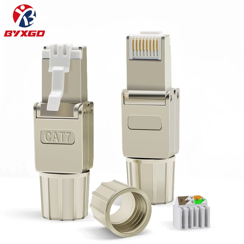 

2Pcs BYXGD Toolless RJ45 Connectors Tool Free Reusable Cat6a Cat7 Metal Plug 22AWG 24AWG 26AWG Ethernet Plug 10Gbps Shielding