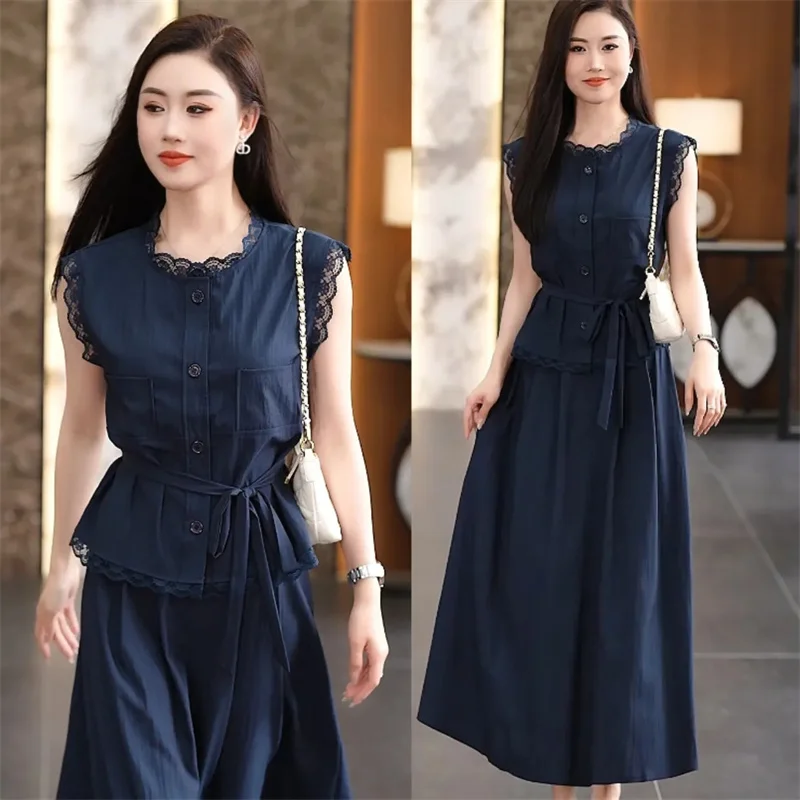 

2025 Female Tops Maxi Skirt Two-piece Suit Korean Women Fashion Shirt Maxi Skirt 2PCS Summer Ladies Leisure Long Skirts Outfit