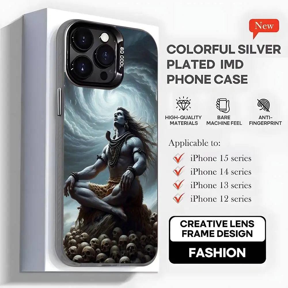 حافظة هاتف Lord Shiva Hindu G-God Buddha لهاتف iPhone17,16,15,14,13,12,11,Mini,Pro,MAX,plus,Black Matte غطاء مقاوم للصدمات