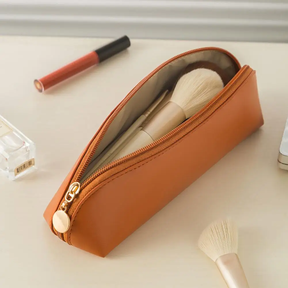 Makeup Brush Bag Cosmetic Bag Portable Faux Leather Makeup Brush Holder Stylish Stationery Pouch with Zipper Closure for Travel