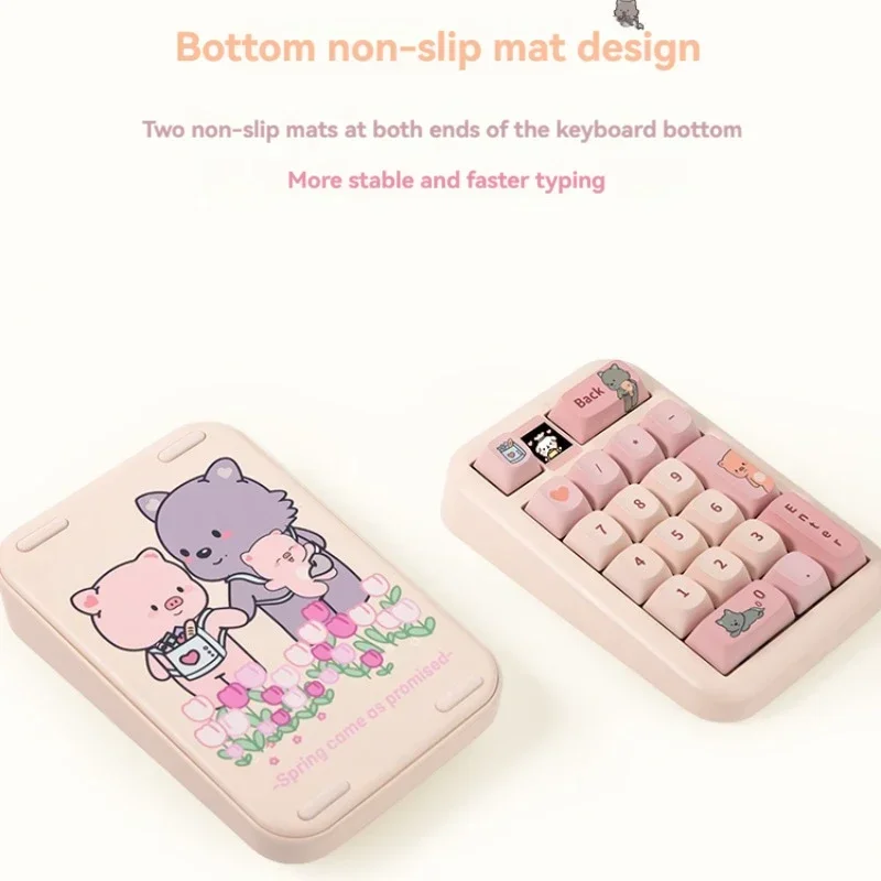 Imagem -05 - Pad Teclado Mecânico sem Fio Rosa Bonito Mini Teclado Numérico Tri-mode Personalizado Rgb Hot Swap Recarregável Portátil Jogos Escritório