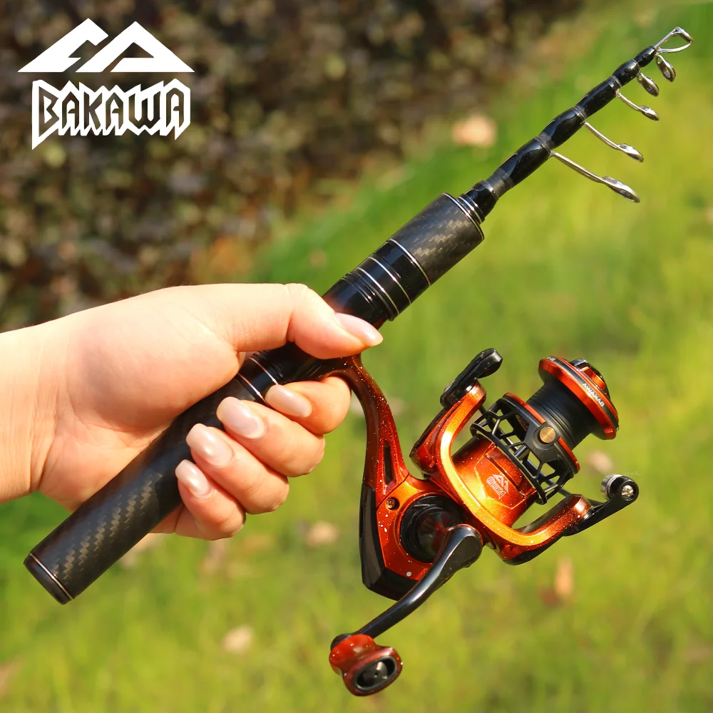 

BAKAWA Fishing Rod 180CM Portable Spinning Fishing Rod+Orange Spinning Reel set combination Freshwater Saltwater Fishing goods