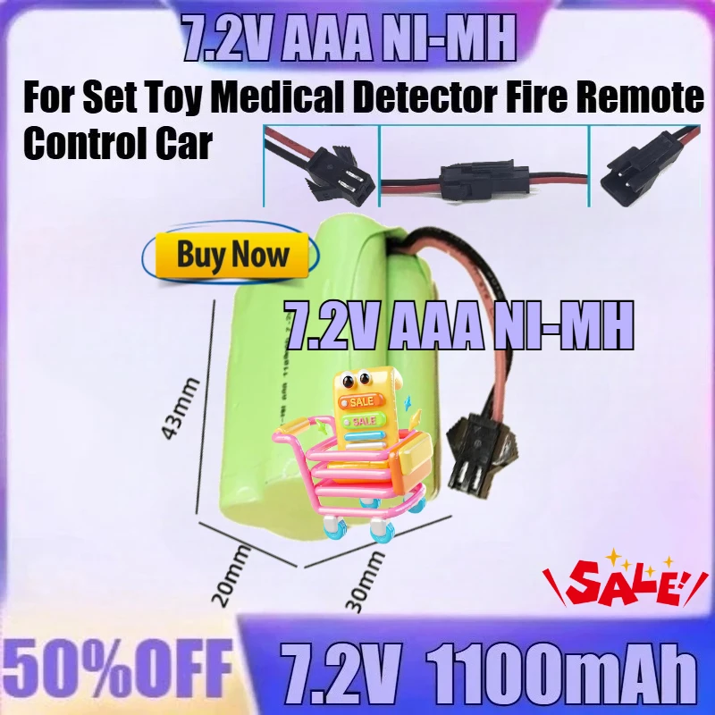 

7.2V 1100mAh For Set Toy Medical Detector Fire Remote Control Car New 7.2V AAA Ni-MH Battery 1100mAh Rechargeable Battery