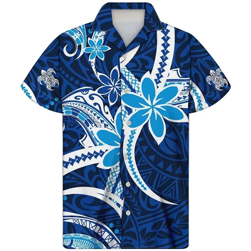 Newest Oversized Harajuku Fashion Polynesian Tribal Print Hawaiian Shirt Men's Casual Short Sleeve Summer Breathable Top Shirts