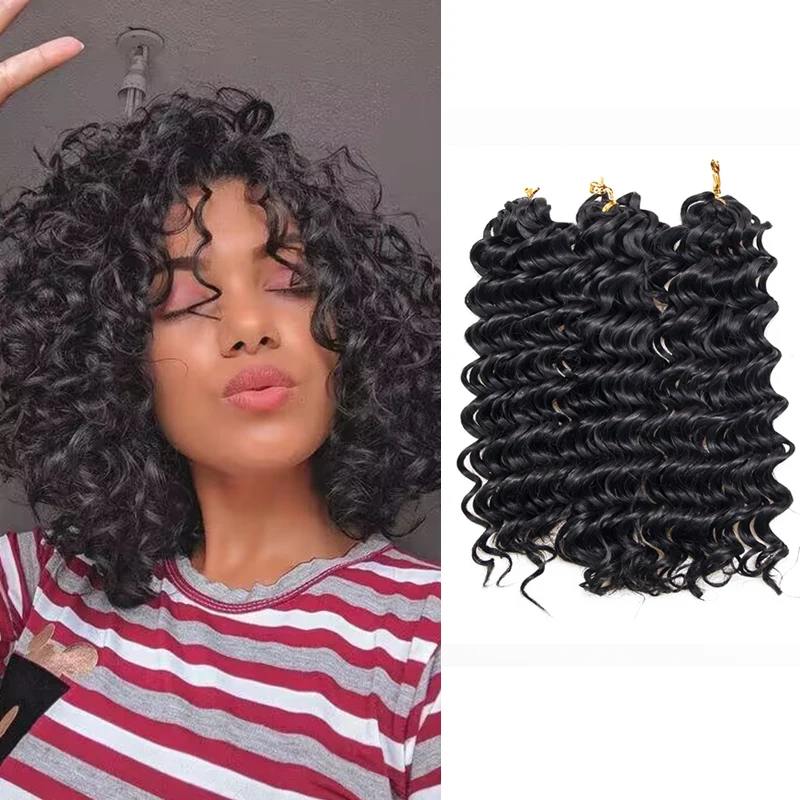 Gehaakt Haar Diep Golvend Lage Temperatuur Vezel 12Inch 3 Stk/pak Kan Worden Hermodelleren Synthetische Haarvlechten Gehaakte Briads