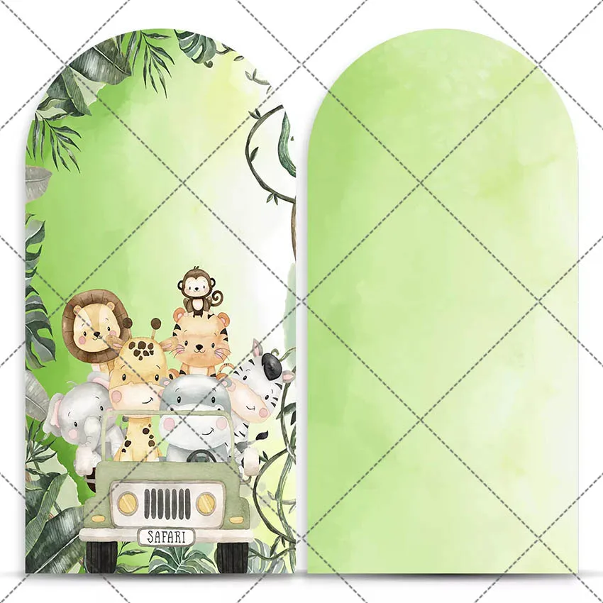 

Mehofond Custom 2-Sided Safari Tropical Jungle Animal Boy Birthday Party Baby Shower Cover Chiara Arch Background Decor Backdrop