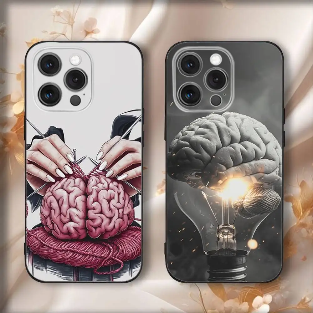 

Art Brain Phone Case For iPhone16,15,14,13,12,11,Pro,Max,Plus,X,XS,SE4,E,Mini,Soft Black Case
