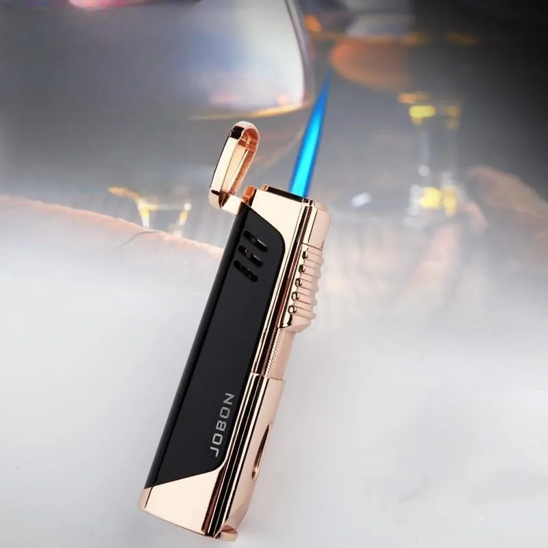 JOBON-Outdoor Windproof Cigar Lighter, Three Direct Charge, Transparent Steam Box, Blue Flame, Men\'s Gift, Hot Selling