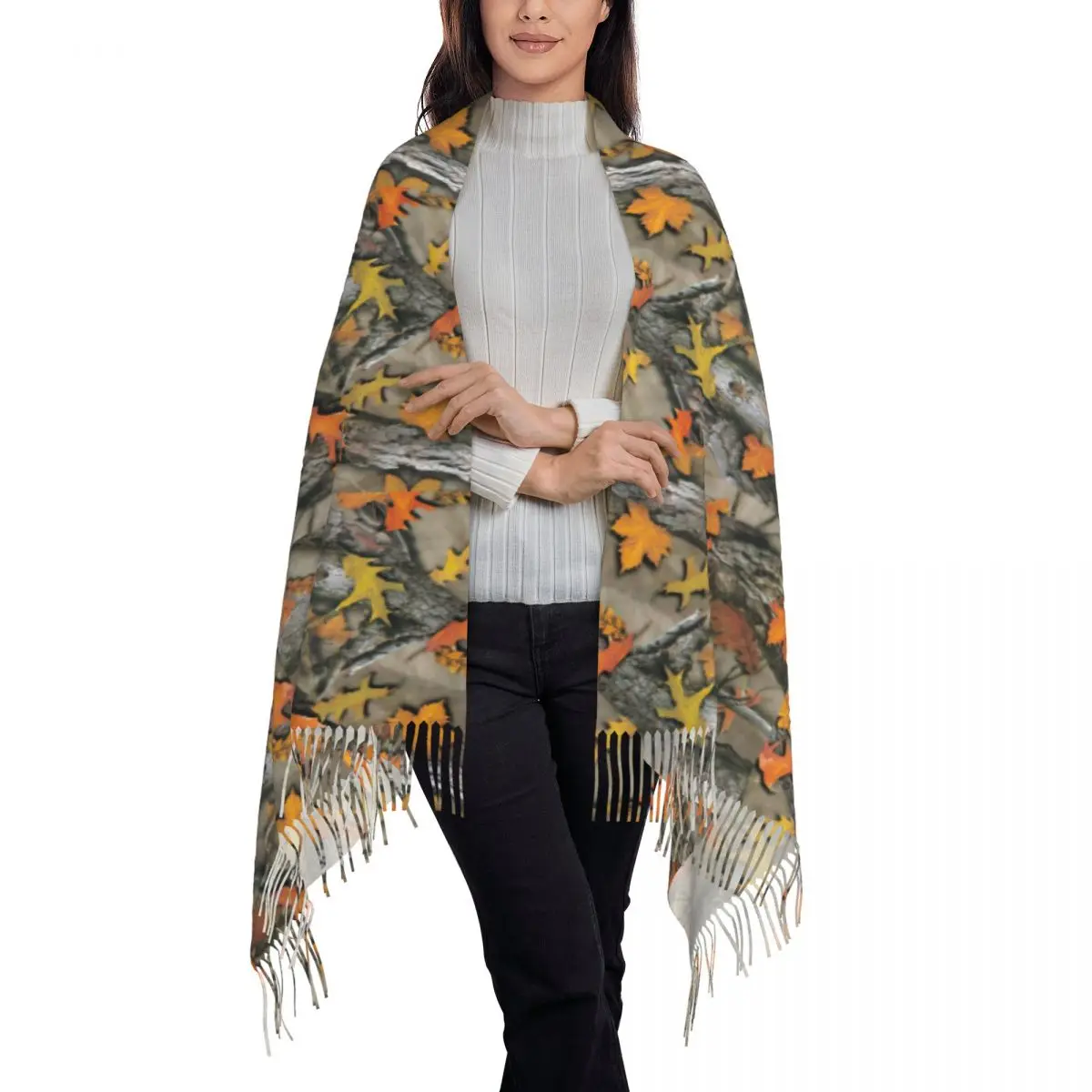 Stylish Real Tree Camouflage Camo Pattern Tassel Scarf Women Winter Fall Warm Shawls Wraps Ladies Scarves