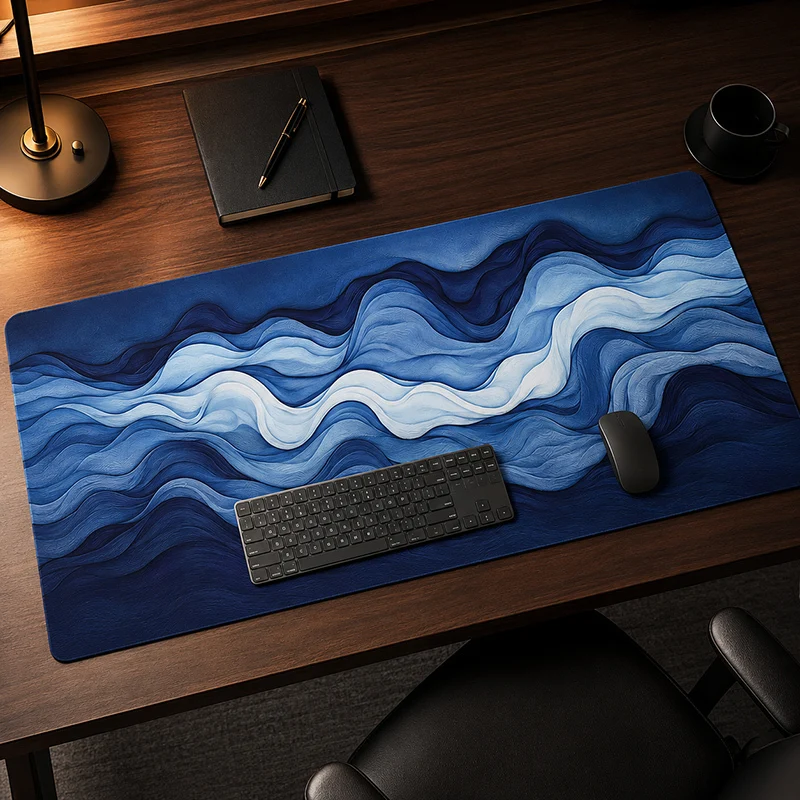 Mouse Pad Blue White Abstract Waves Gaming printon demand Home Computer HD Mousepad XXL Office Soft Carpet Computer Mouse Mats