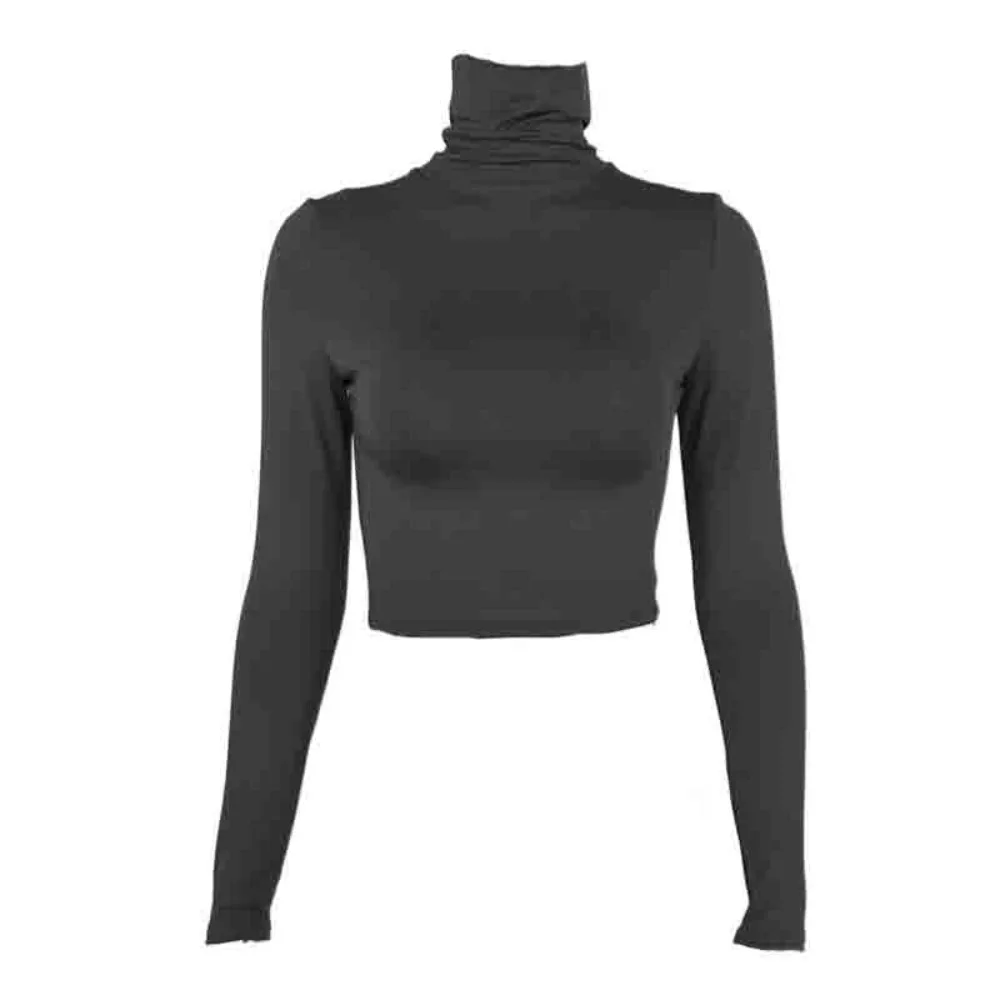 

Простая футболка с длинным рукавом Y2k, облегающие шикарные укороченные топы с высоким воротником, пуловер, нижняя рубашка в корейском стиле, женская уличная одежда