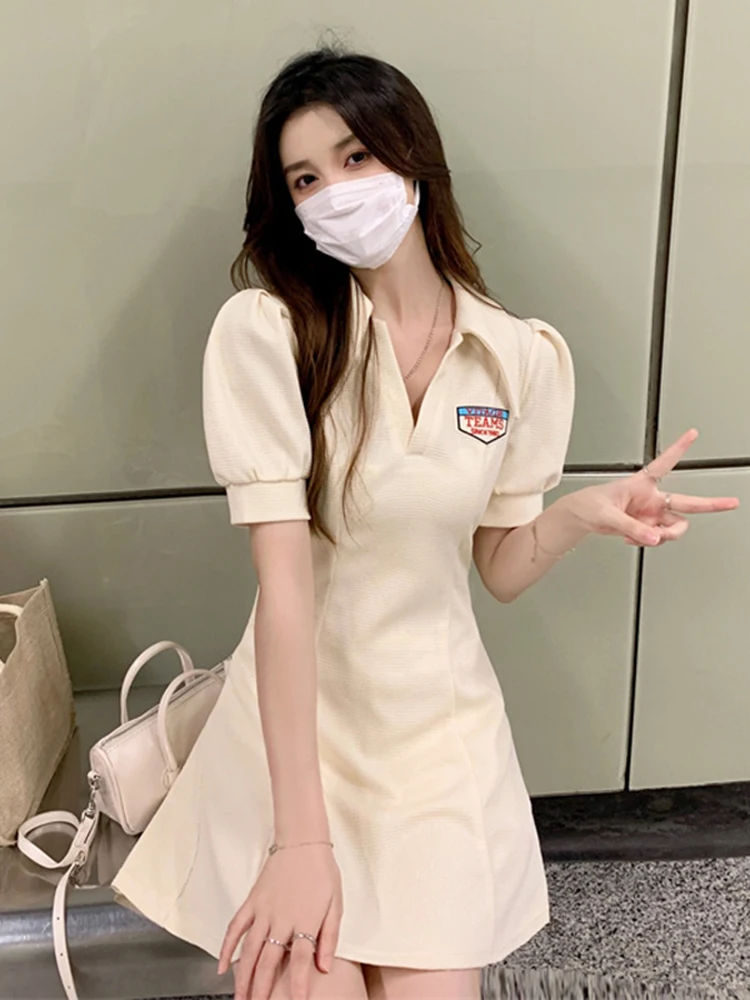 アメリカンスタイルポロカラーワンピース レディース 夏 スイート＆スパイシー ウエストシェイプ スリム 純情 Aライン ミニスカート ショート丈ワンピース