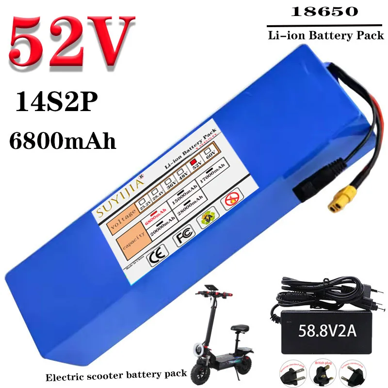 

52V 6800mAH 14S2P Lithium-Ionen-Akku 1500W hochwertig für Fahrrad-Roller-Motorräder mit integriertem BMS