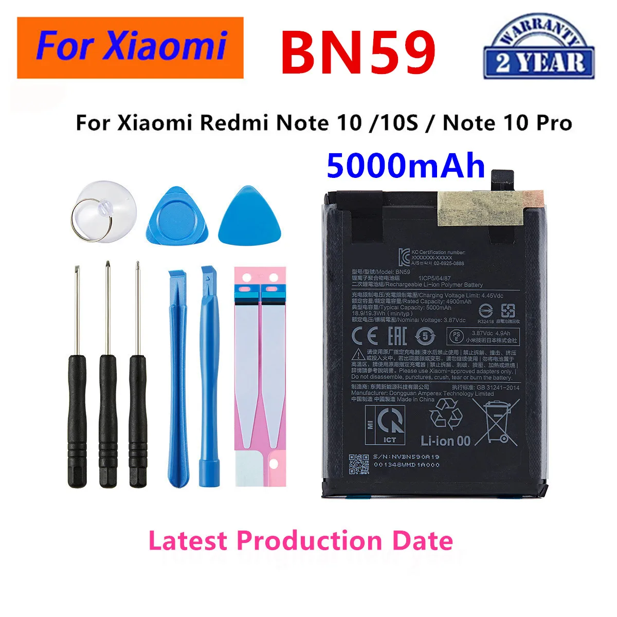 

Brand New BN59 5000mAh Battery For Xiaomi Redmi Note 10 / 10S / Note 10 Pro 10pro Phone Replacement Batteries+tools